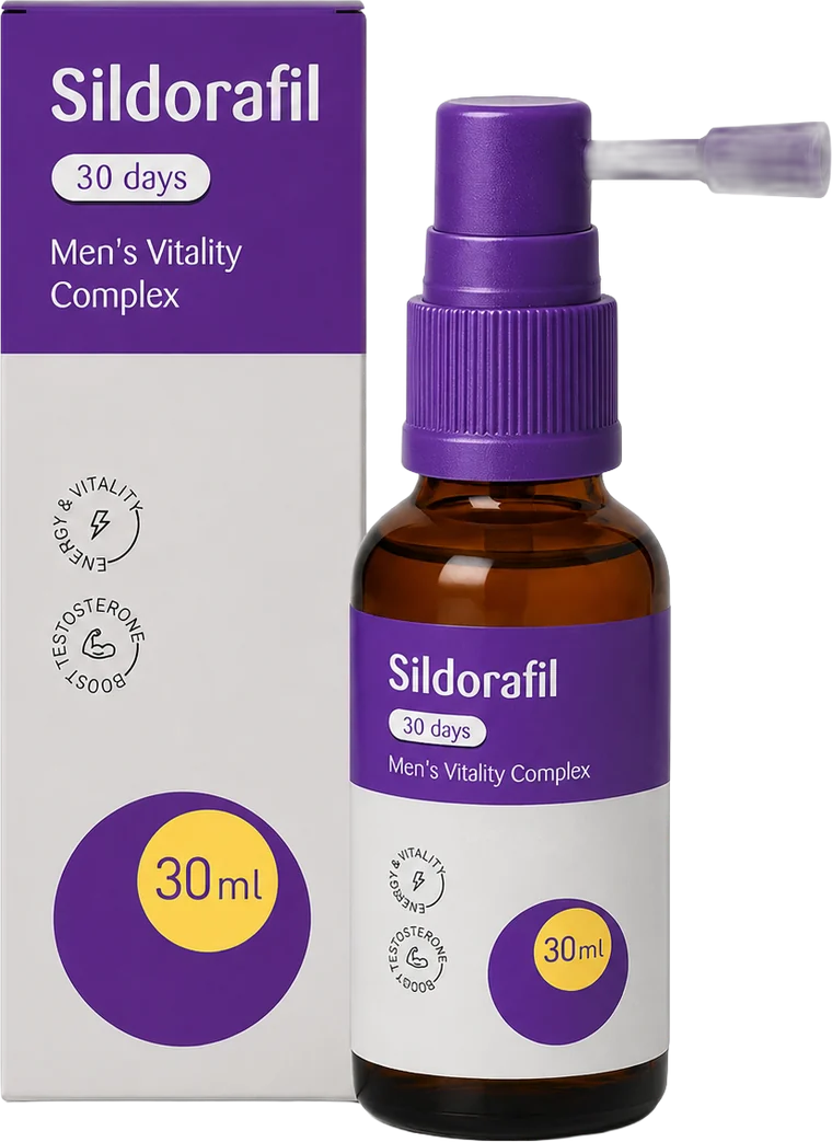 Sildorafil Vitalspray für Männer, 30-ml-Flasche und Verpackung